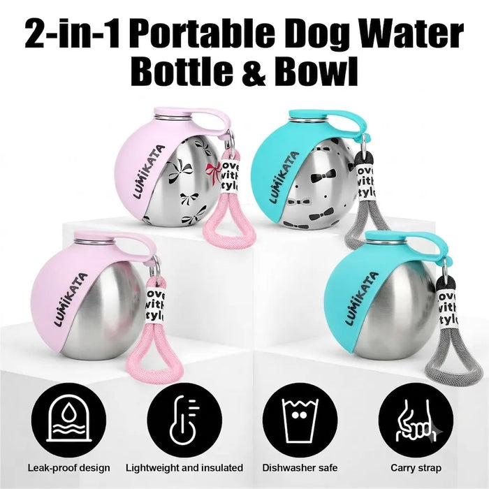 2-in-1 Portable Dog Water Bottle & Foldable Bowl